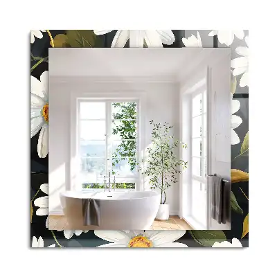 Miroir rectangulaire à cadre imprimé marguerites blanches avec feuilles