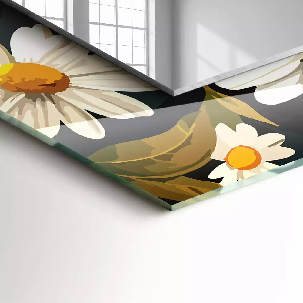 Miroir rectangulaire à cadre imprimé marguerites blanches avec feuilles
