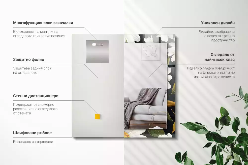 Miroir rectangulaire à cadre imprimé marguerites blanches avec feuilles