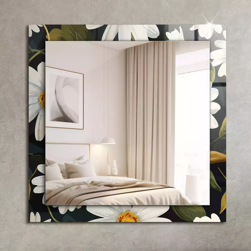 Miroir rectangulaire à cadre imprimé marguerites blanches avec feuilles