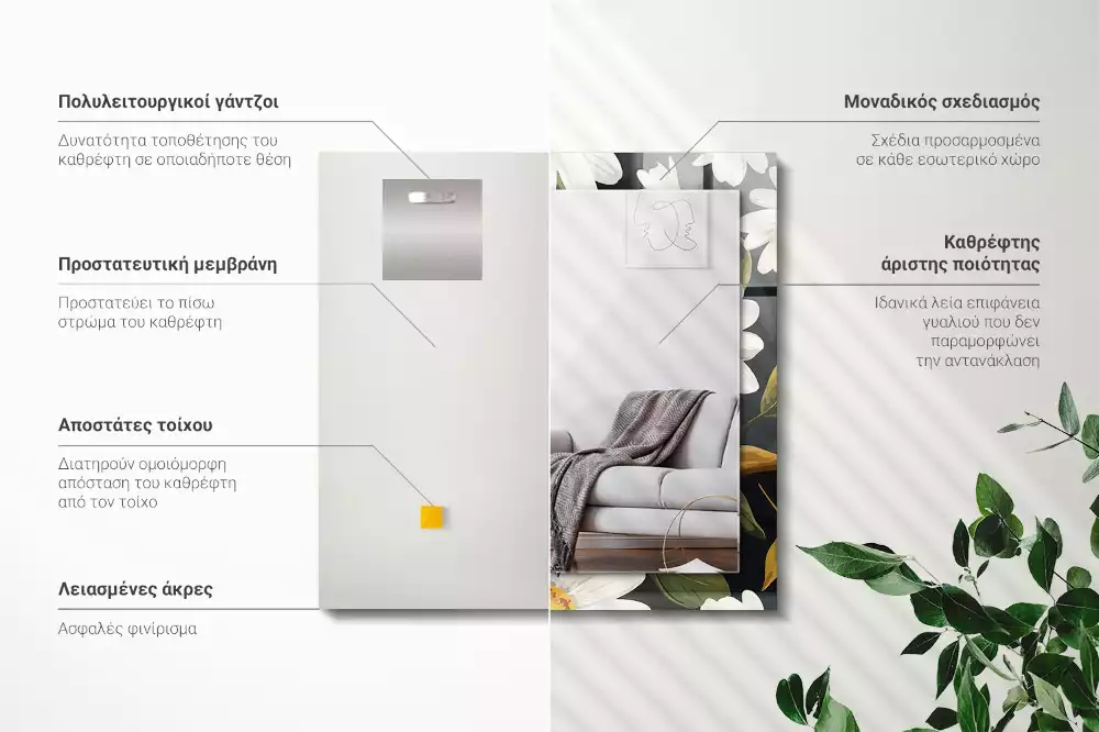 Miroir rectangulaire à cadre imprimé marguerites blanches avec feuilles