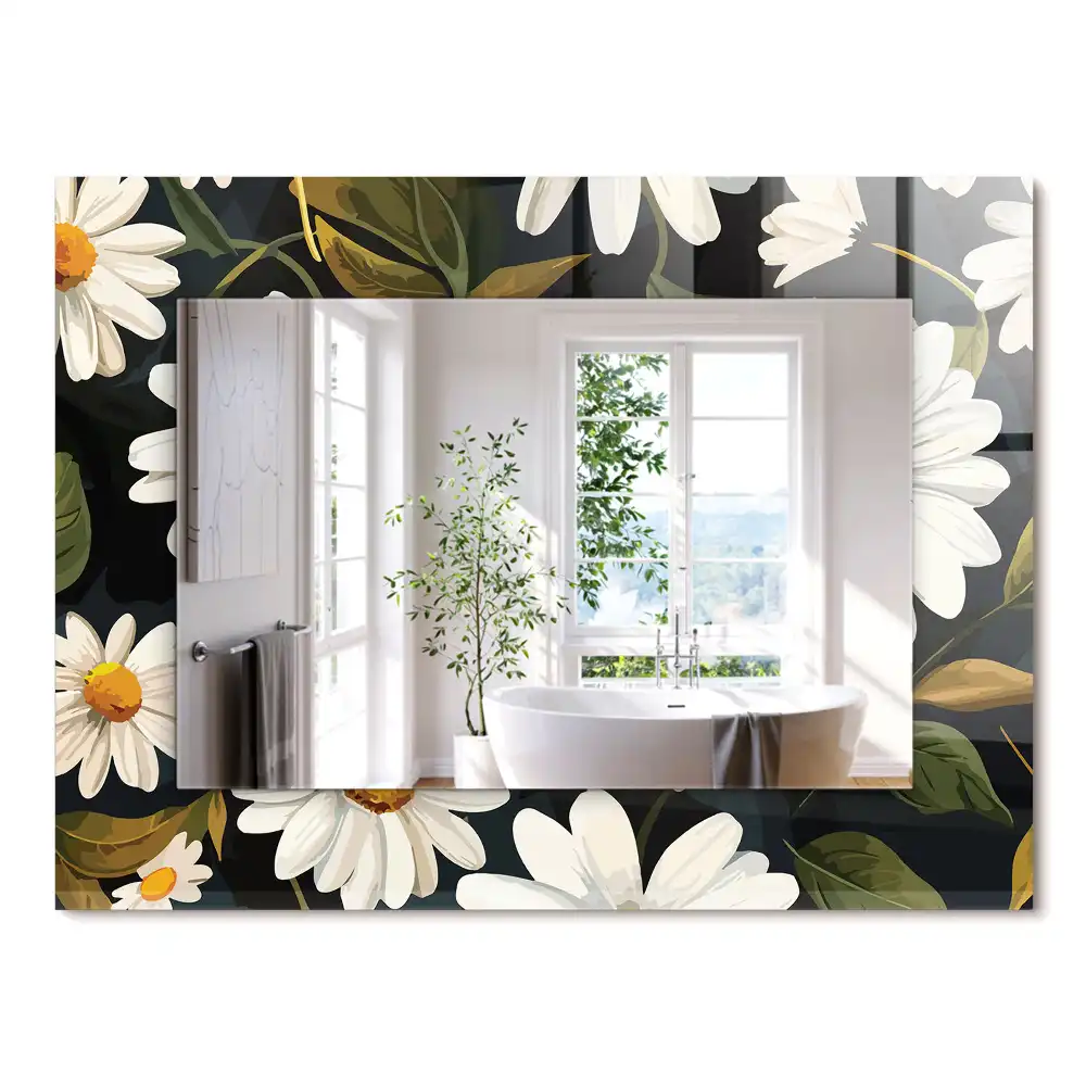 Miroir rectangulaire à cadre imprimé marguerites blanches avec feuilles