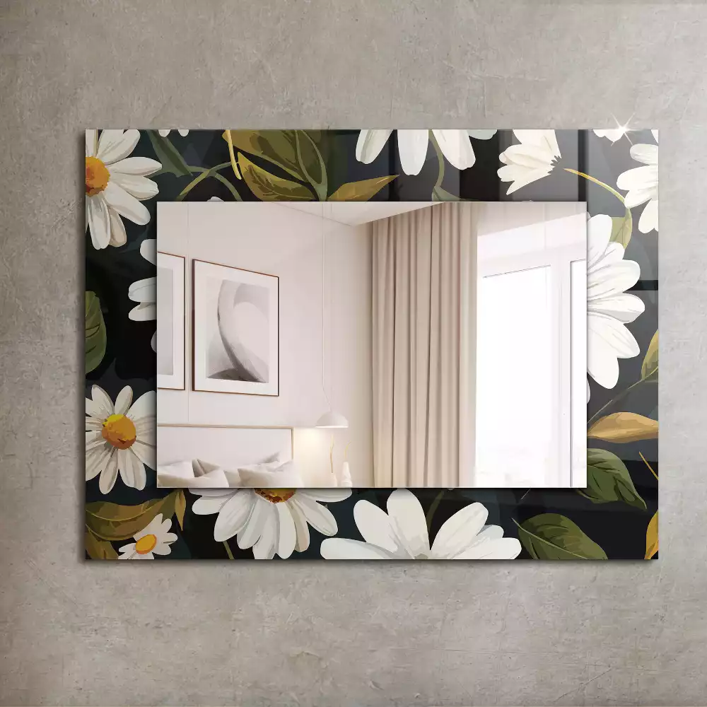 Miroir rectangulaire à cadre imprimé marguerites blanches avec feuilles