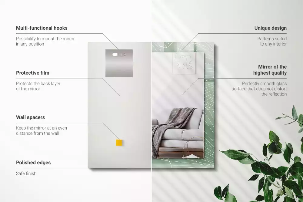 Miroir rectangulaire décoratif feuilles de ginkgo