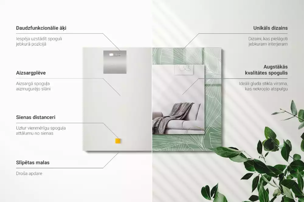 Miroir rectangulaire décoratif feuilles de ginkgo