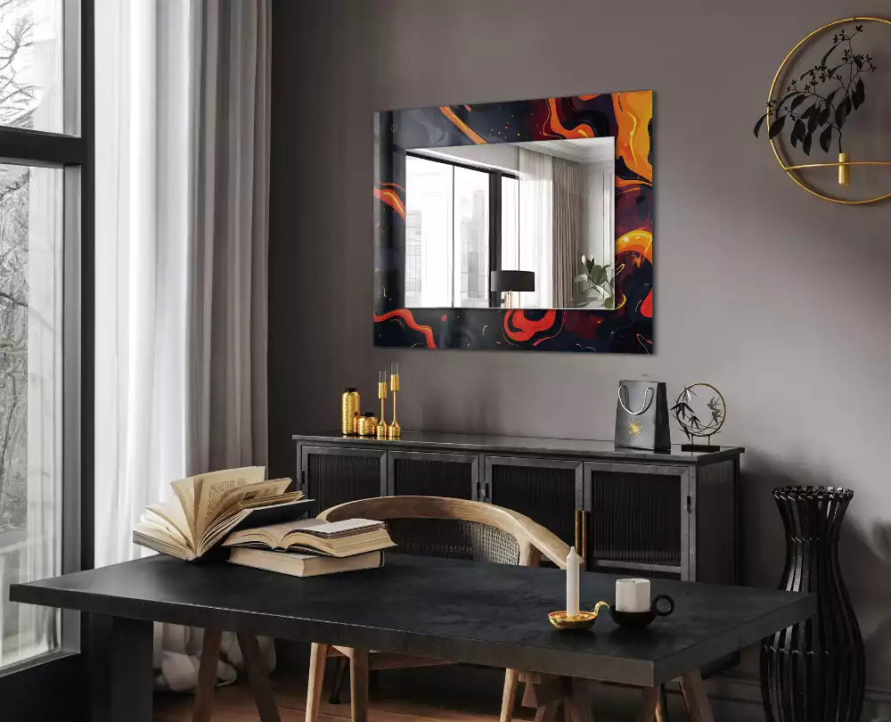 Miroir rectangulaire imprimé lave volcanique