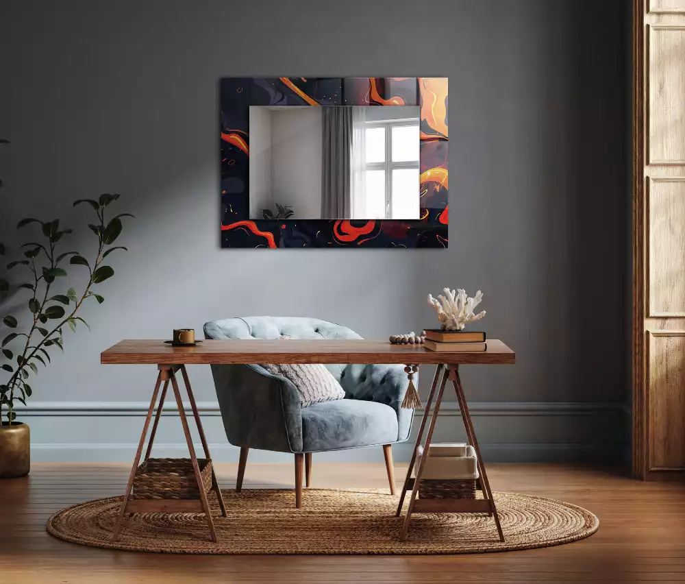 Miroir rectangulaire imprimé lave volcanique