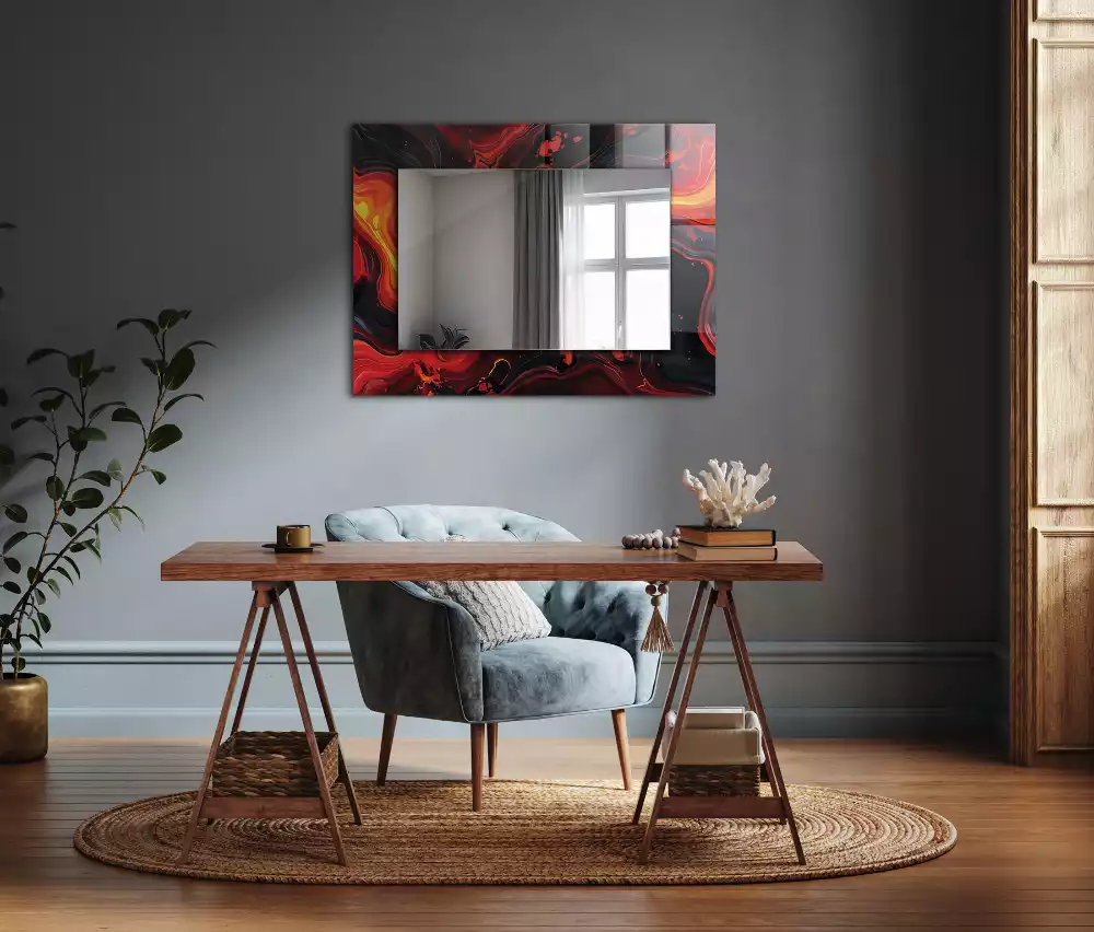 Miroir rectangulaire décoratif imprimé abstraction de lave
