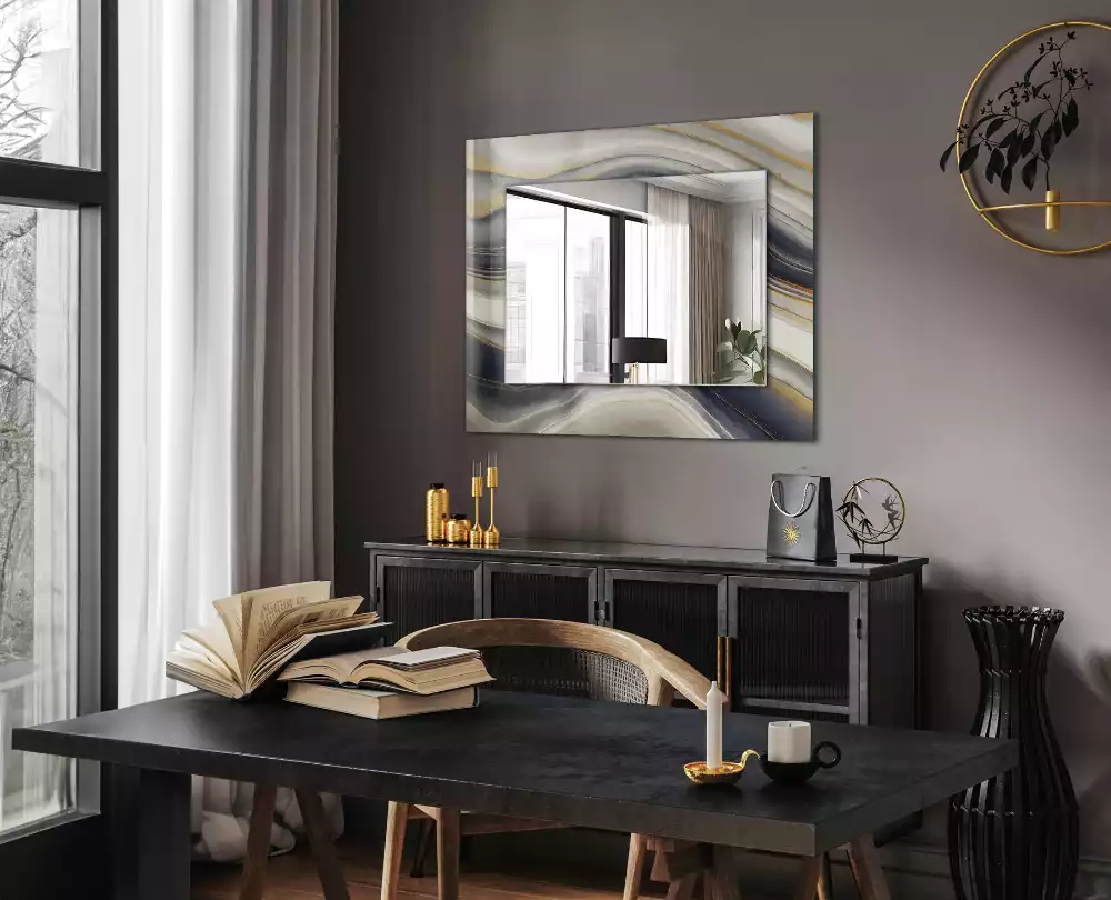 Miroir rectangulaire avec cadre imprimé vagues de couleurs abstraites