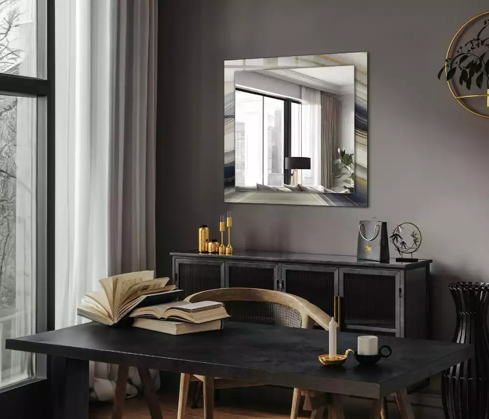 Miroir rectangulaire avec cadre imprimé vagues de couleurs abstraites