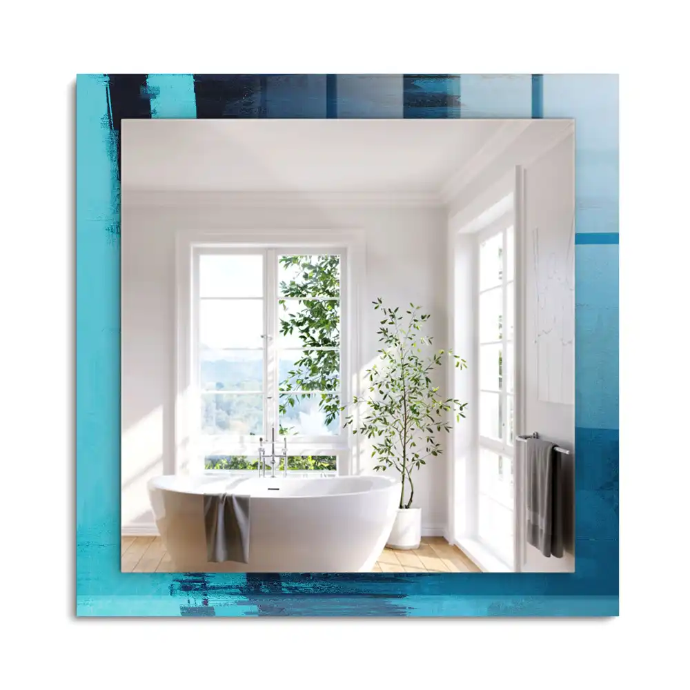 Miroir rectangulaire à cadre imprimé art abstrait bleu clair