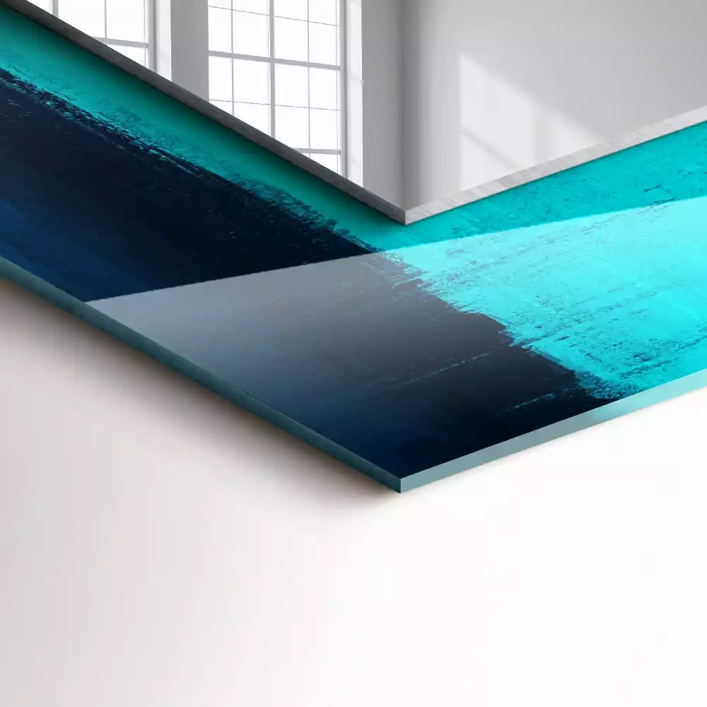 Miroir rectangulaire à cadre imprimé art abstrait bleu clair