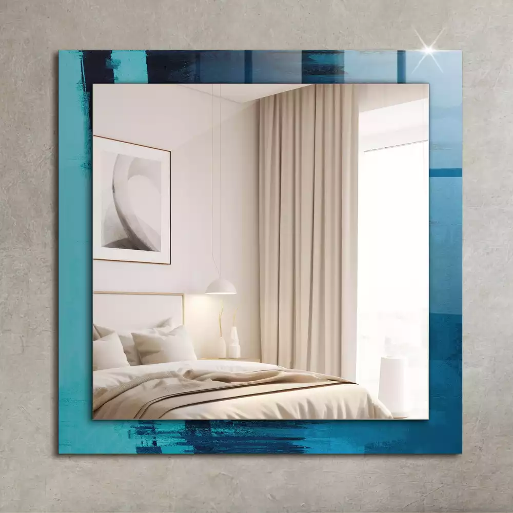 Miroir rectangulaire à cadre imprimé art abstrait bleu clair