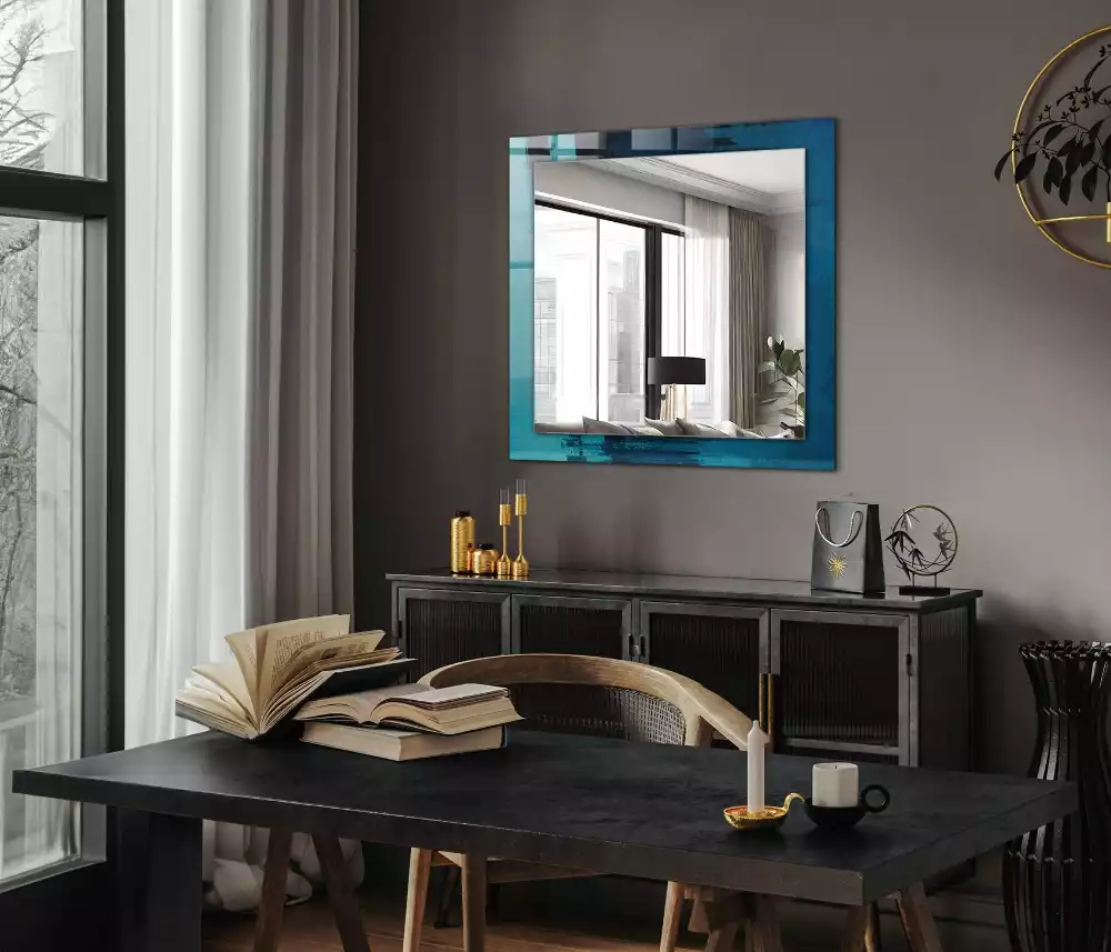 Miroir rectangulaire à cadre imprimé art abstrait bleu clair