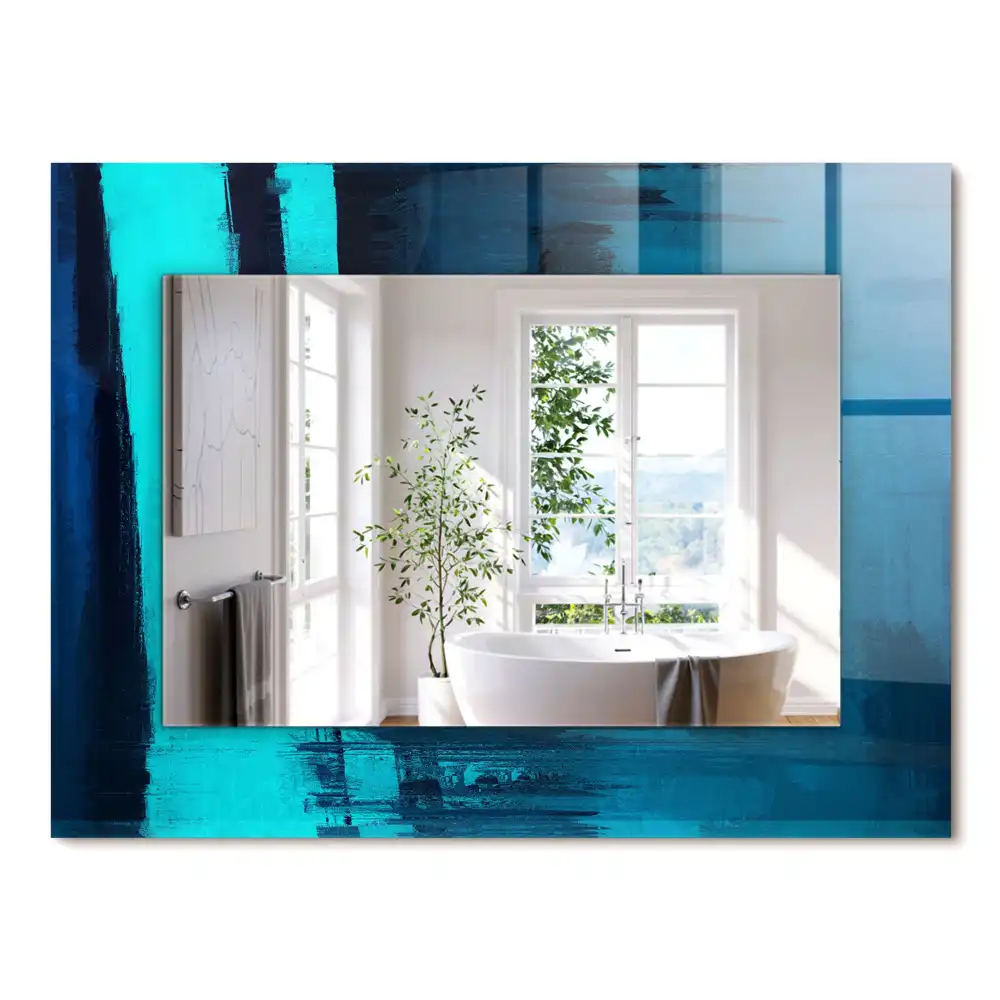 Miroir rectangulaire à cadre imprimé art abstrait bleu clair