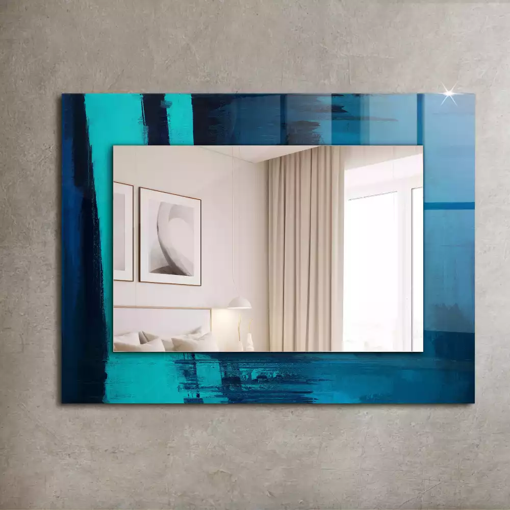 Miroir rectangulaire à cadre imprimé art abstrait bleu clair