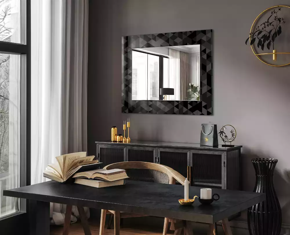 Miroir rectangulaire décoratif triangles noir et gris