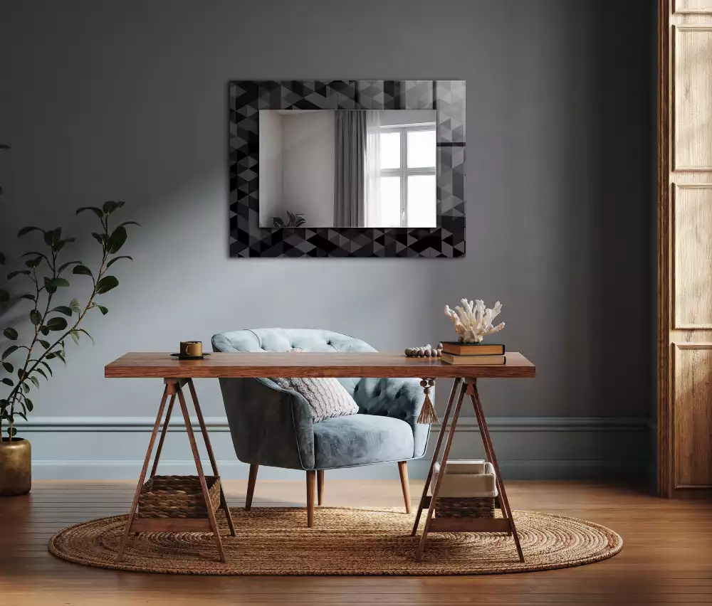 Miroir rectangulaire décoratif triangles noir et gris