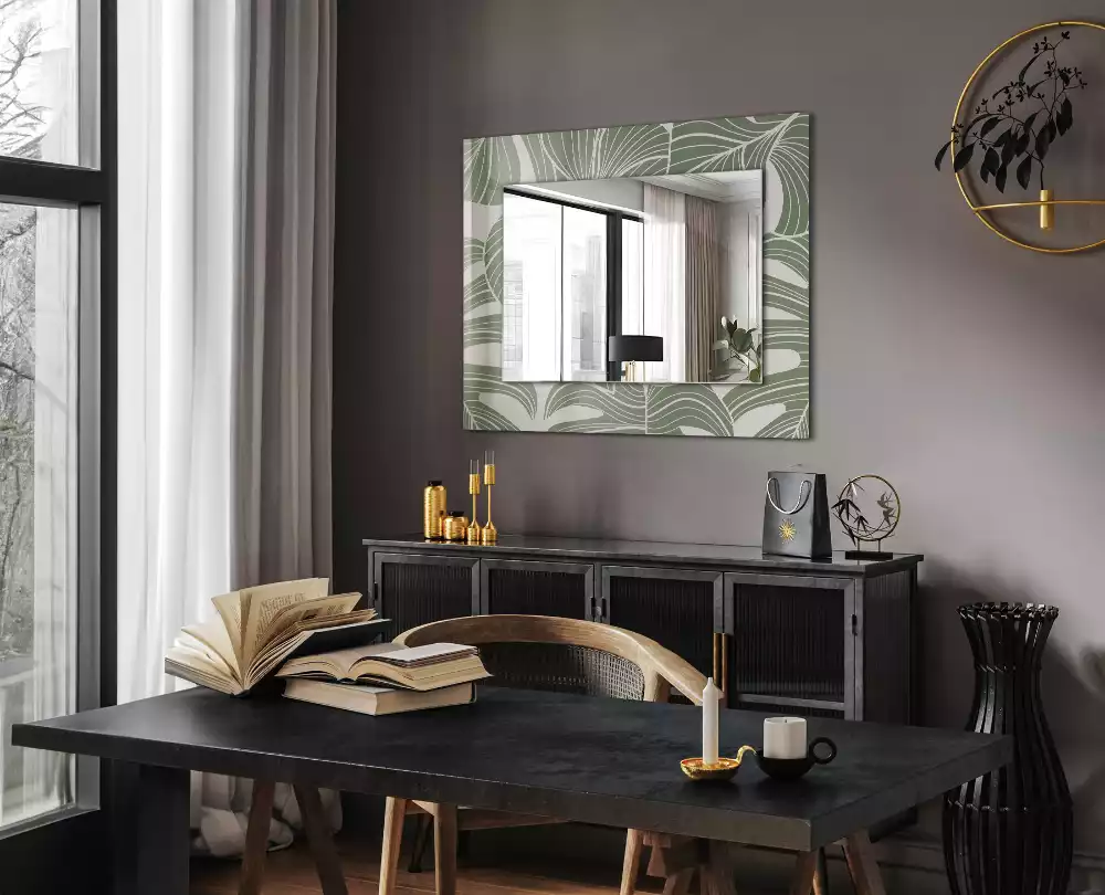 Miroir rectangulaire imprimé feuilles de monstera