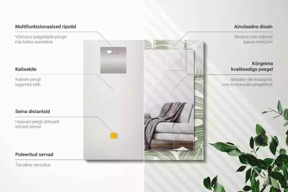 Miroir rectangulaire imprimé feuilles de monstera