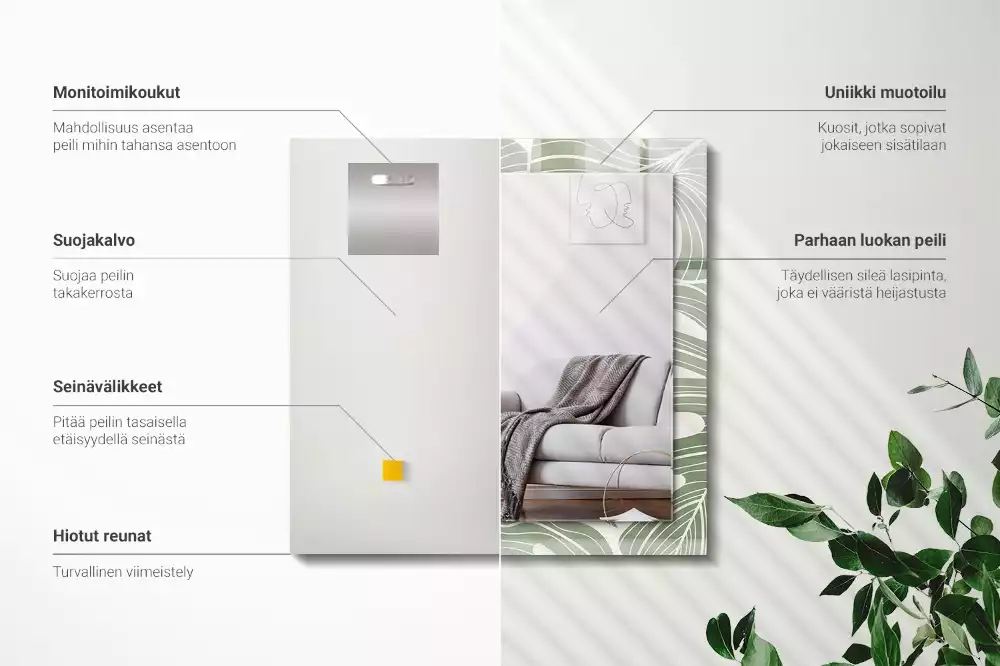 Miroir rectangulaire imprimé feuilles de monstera