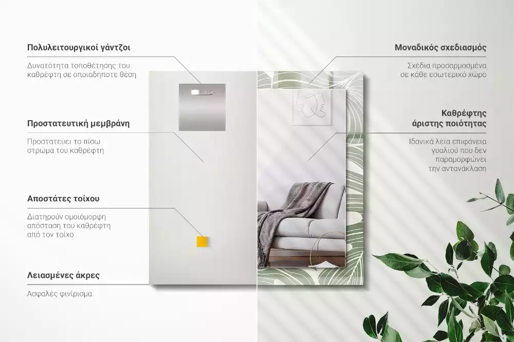 Miroir rectangulaire imprimé feuilles de monstera