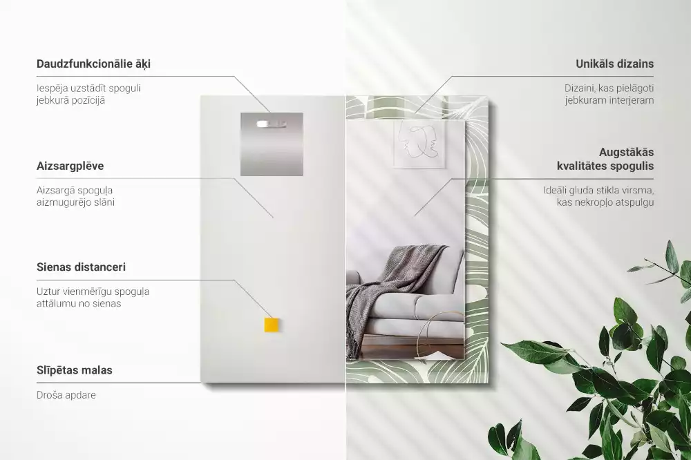 Miroir rectangulaire imprimé feuilles de monstera