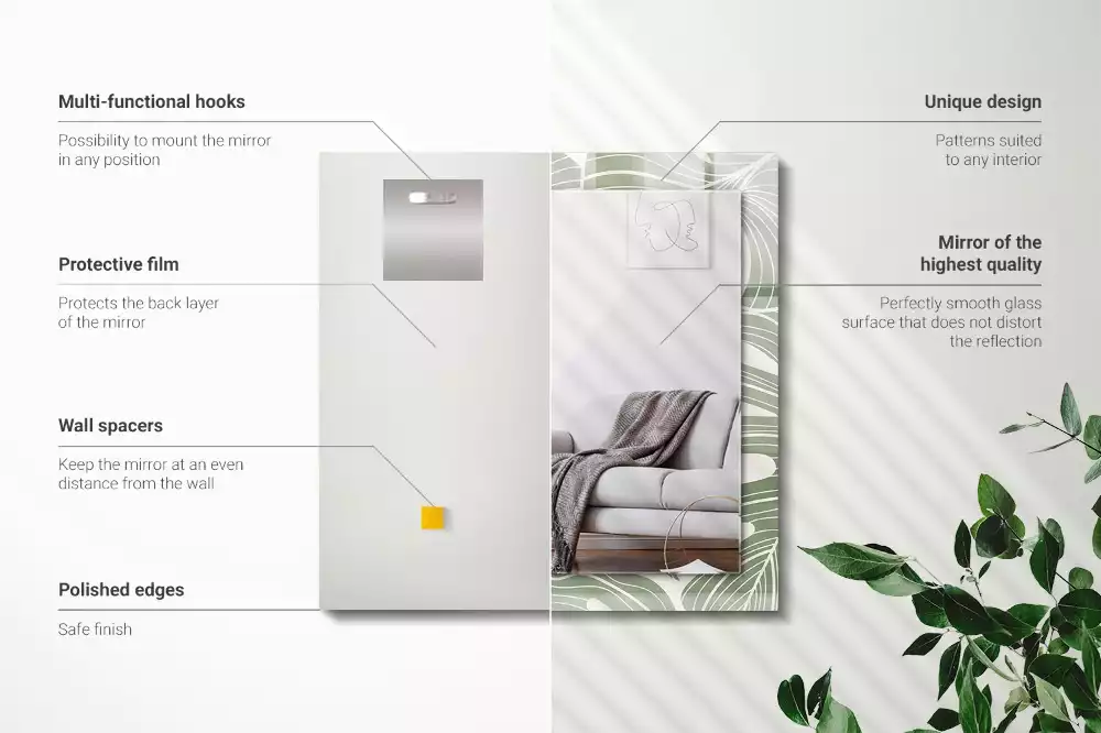 Miroir rectangulaire imprimé feuilles de monstera