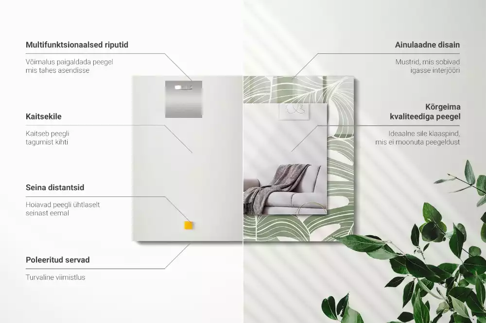 Miroir rectangulaire imprimé feuilles de monstera