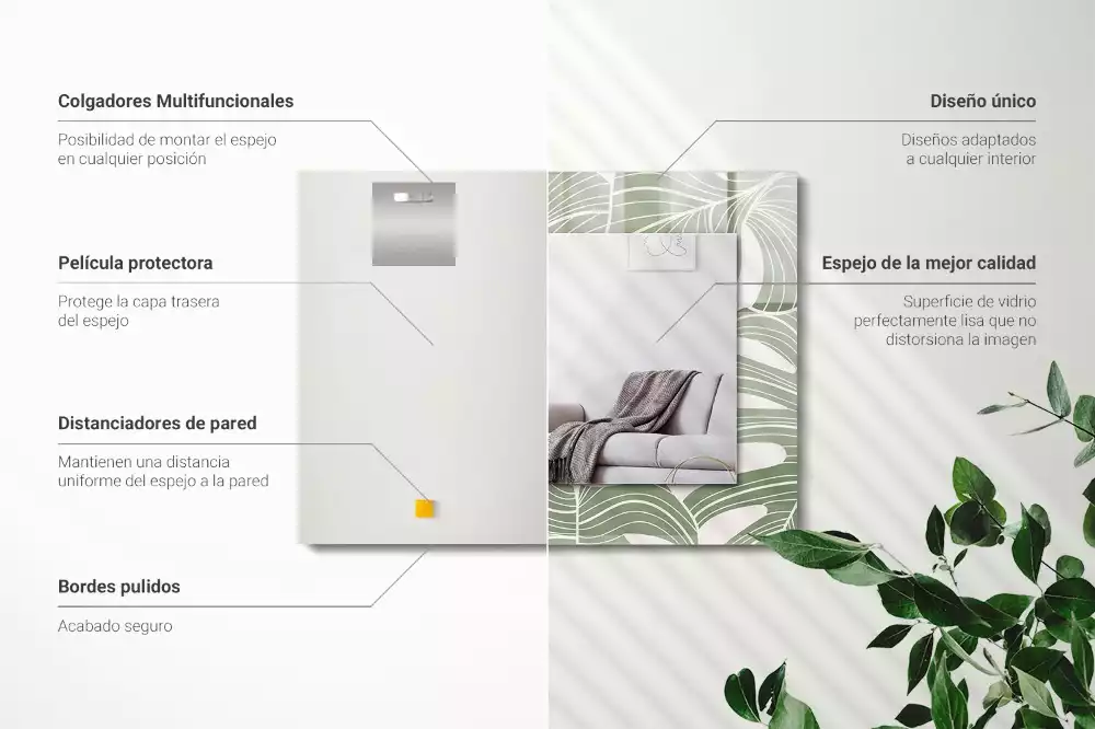 Miroir rectangulaire imprimé feuilles de monstera