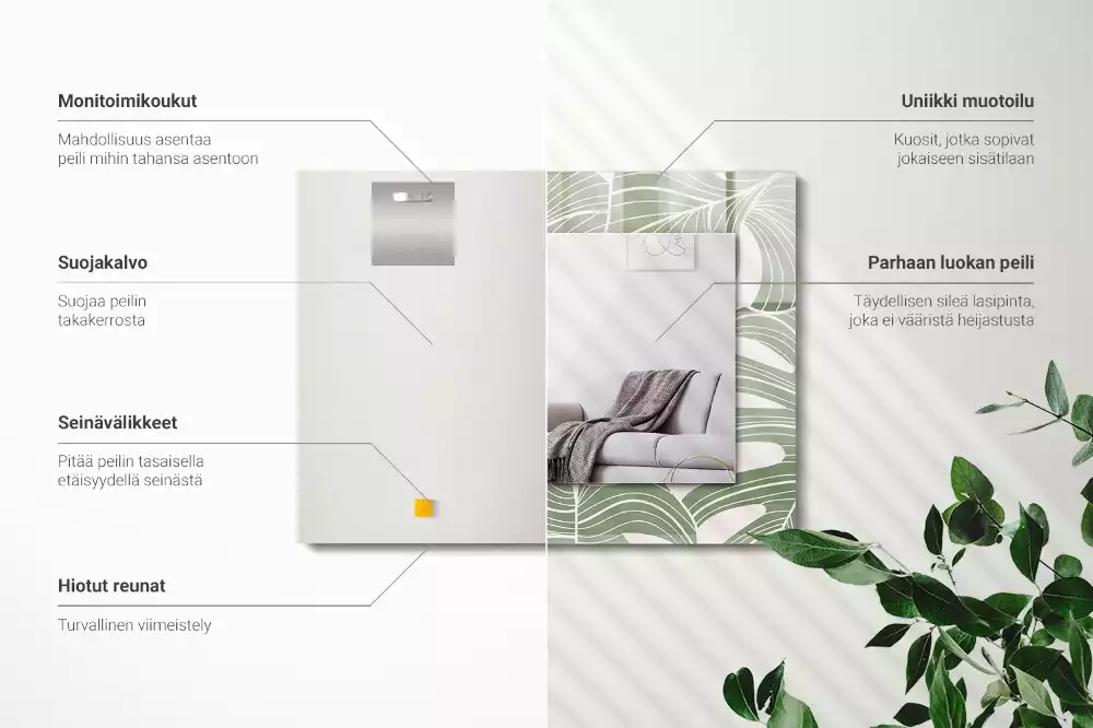 Miroir rectangulaire imprimé feuilles de monstera