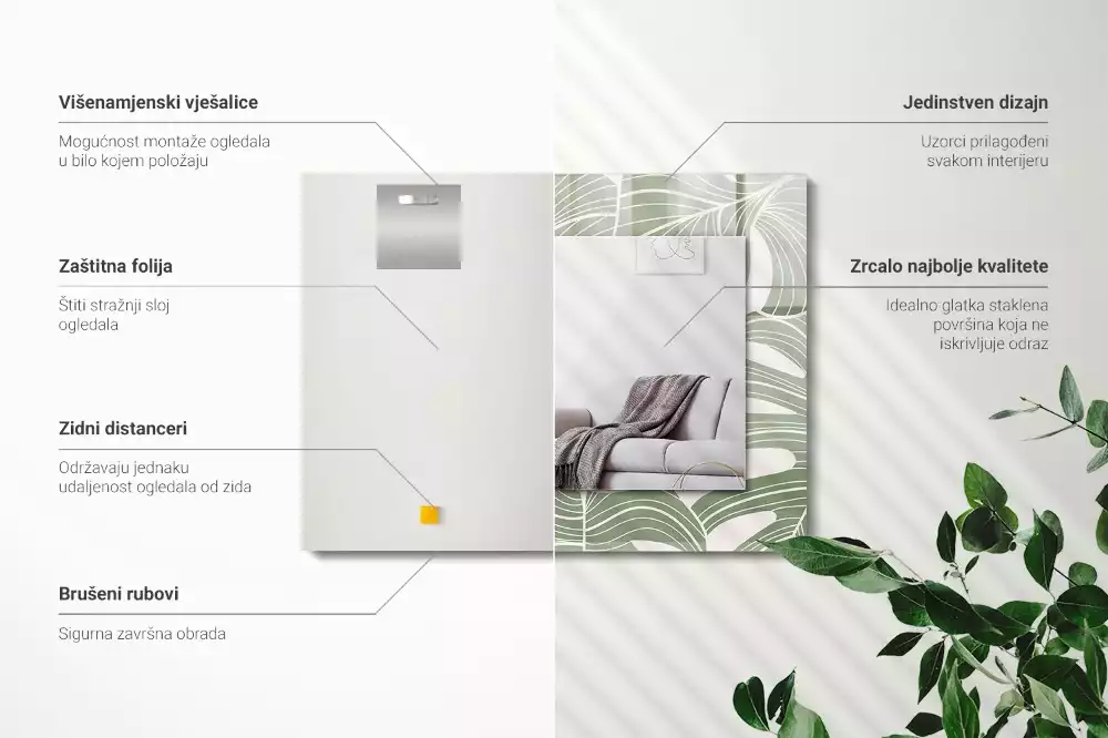 Miroir rectangulaire imprimé feuilles de monstera