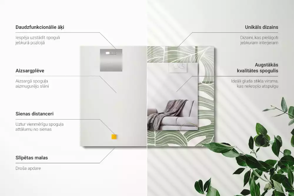 Miroir rectangulaire imprimé feuilles de monstera