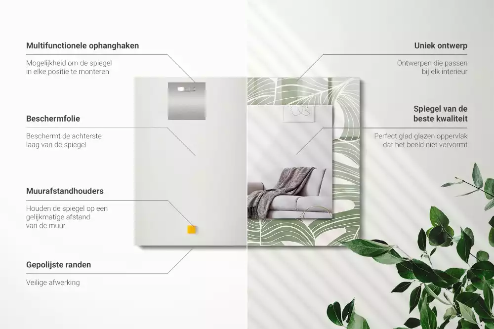 Miroir rectangulaire imprimé feuilles de monstera
