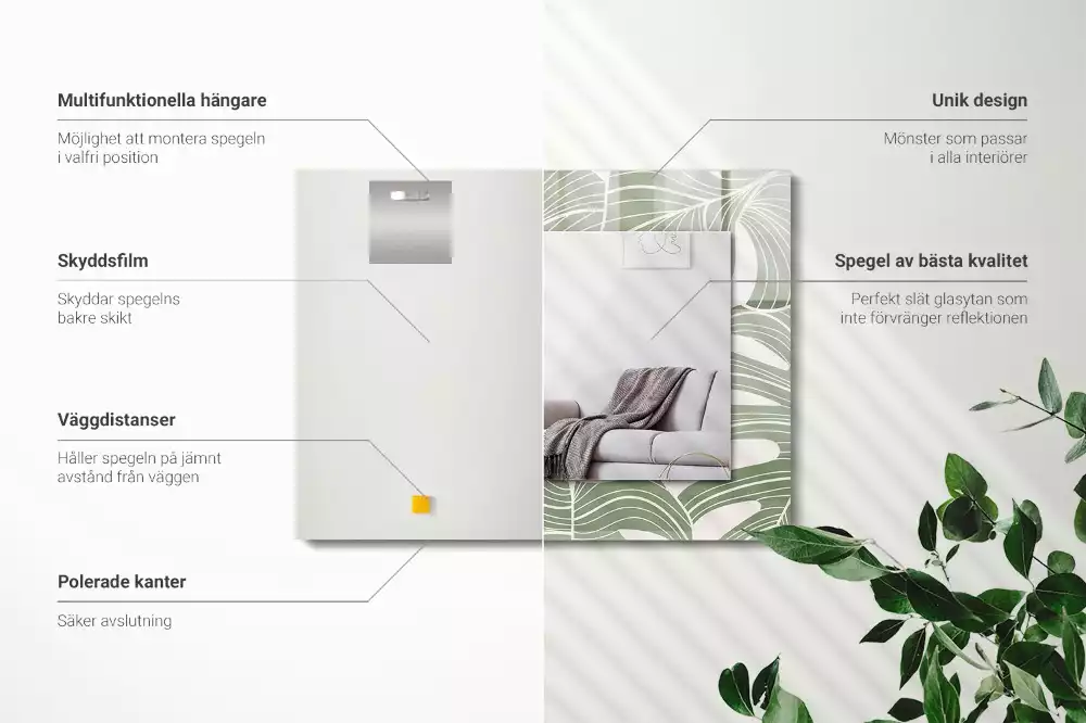 Miroir rectangulaire imprimé feuilles de monstera