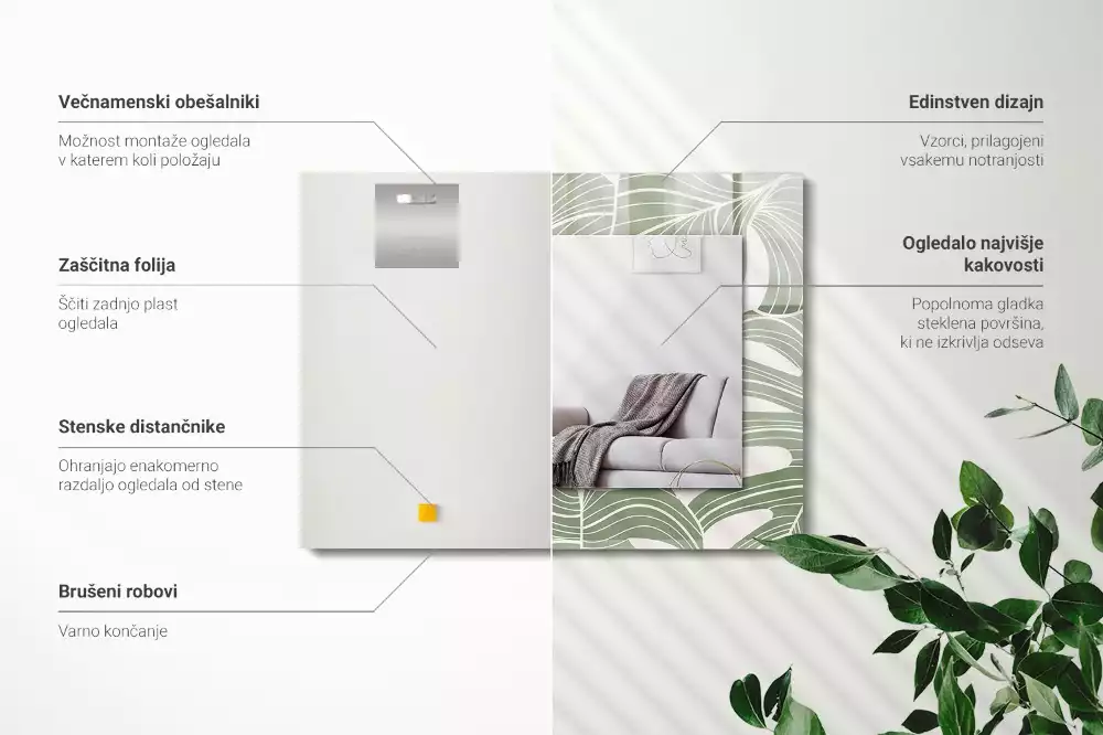 Miroir rectangulaire imprimé feuilles de monstera