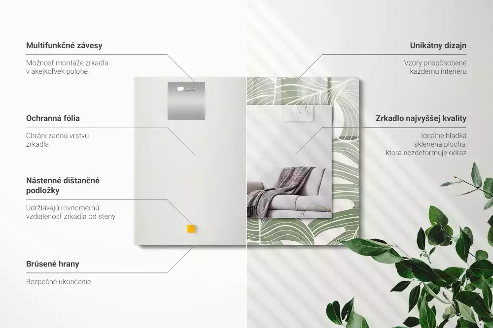 Miroir rectangulaire imprimé feuilles de monstera