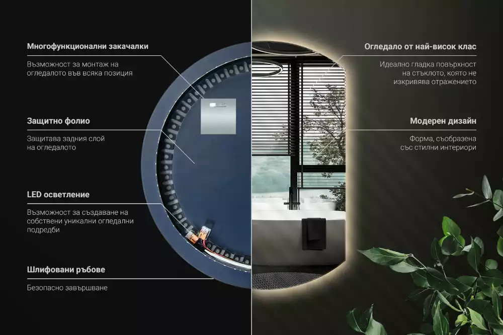 Miroir demi-lune avec rétroéclairage LED