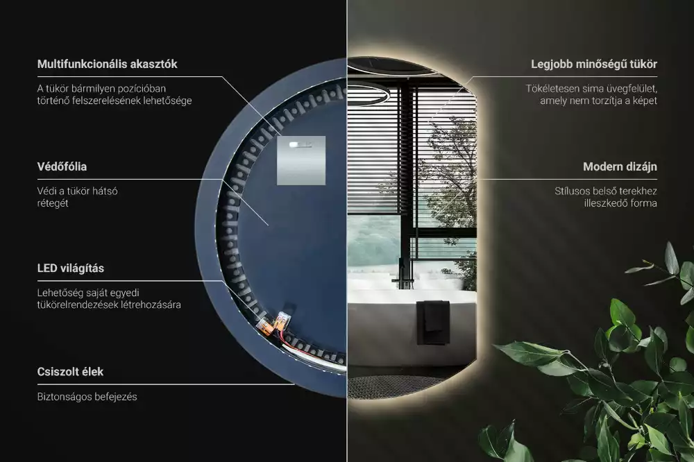 Miroir demi-lune avec rétroéclairage LED