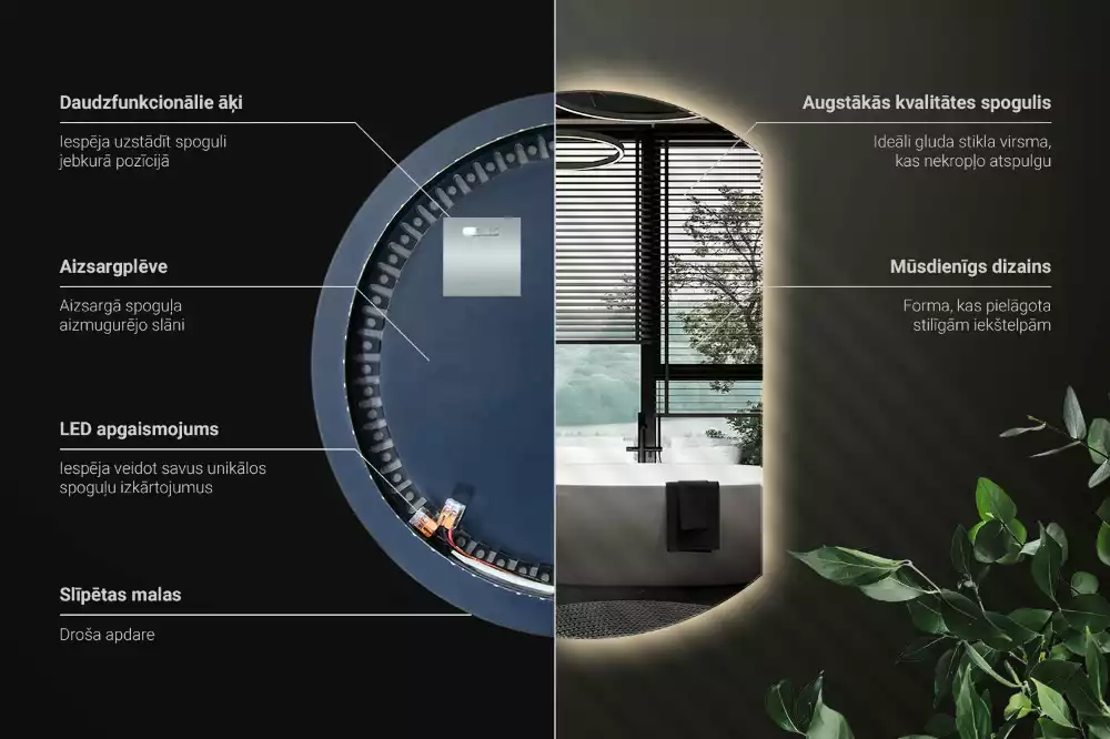 Miroir demi-lune avec rétroéclairage LED