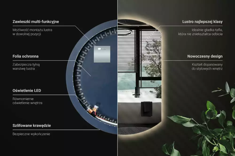 Miroir demi-lune avec rétroéclairage LED