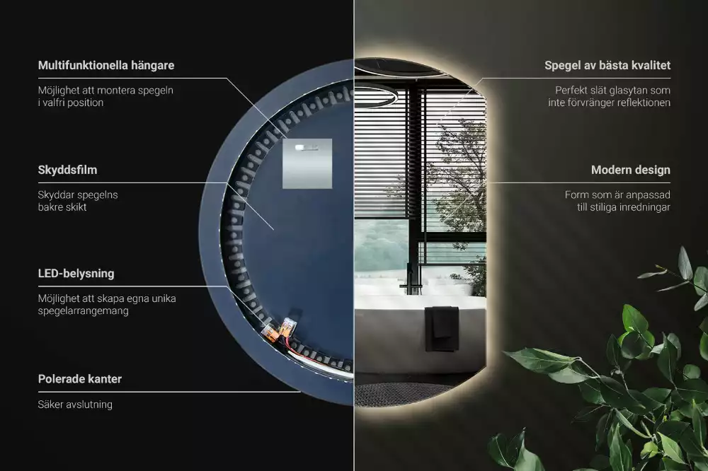Miroir demi-lune avec rétroéclairage LED