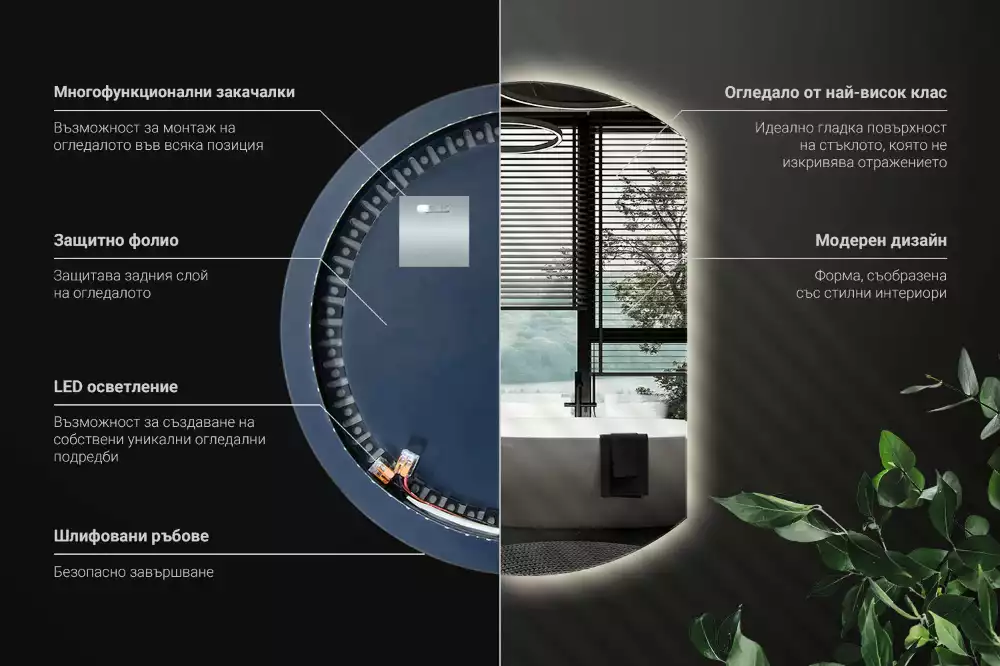 Miroir demi-lune avec rétroéclairage LED
