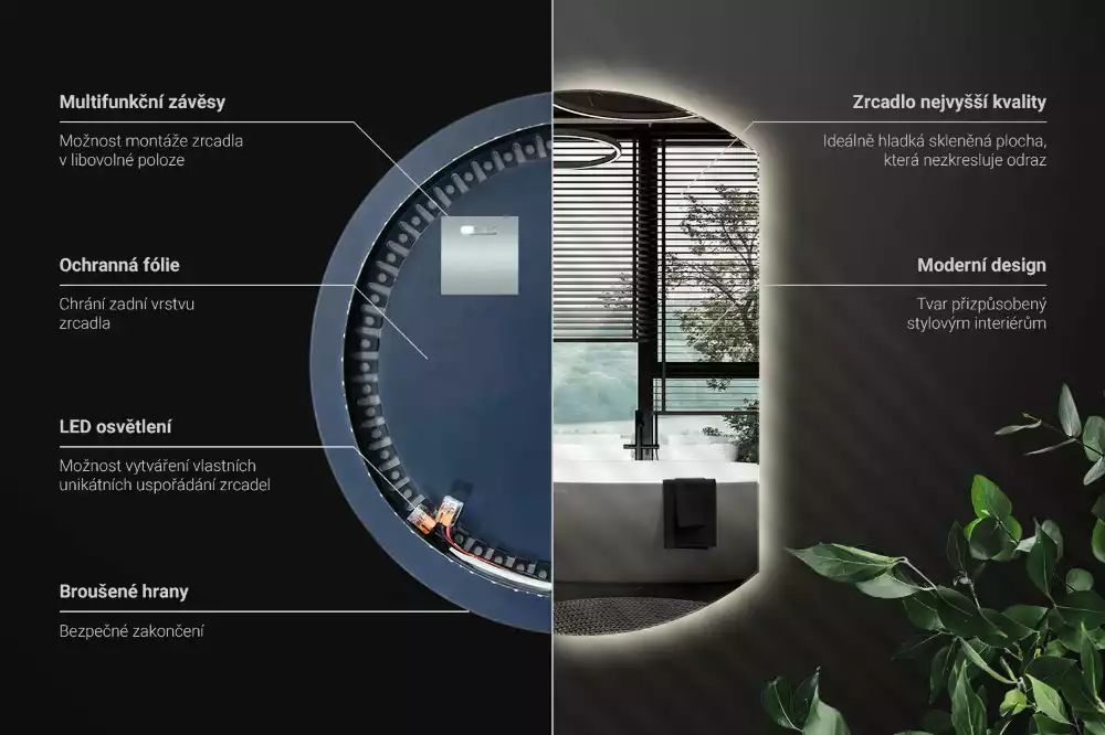 Miroir demi-lune avec rétroéclairage LED