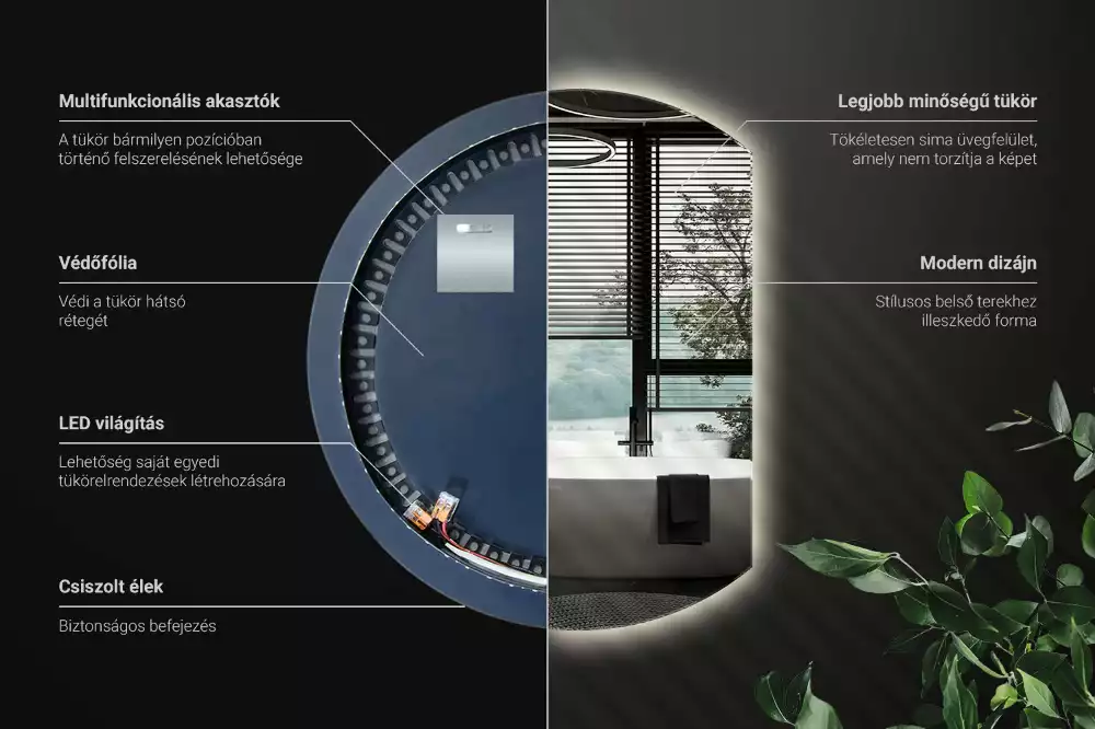 Miroir demi-lune avec rétroéclairage LED