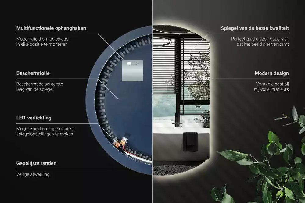 Miroir demi-lune avec rétroéclairage LED