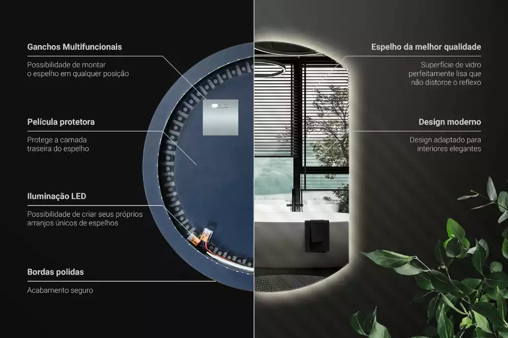 Miroir demi-lune avec rétroéclairage LED