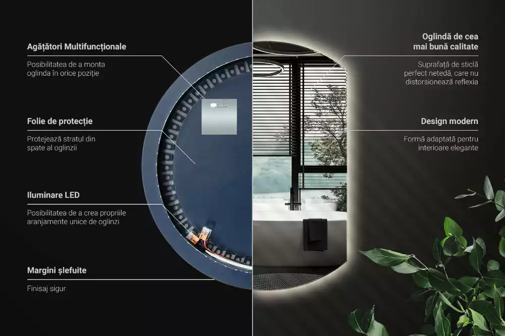Miroir demi-lune avec rétroéclairage LED