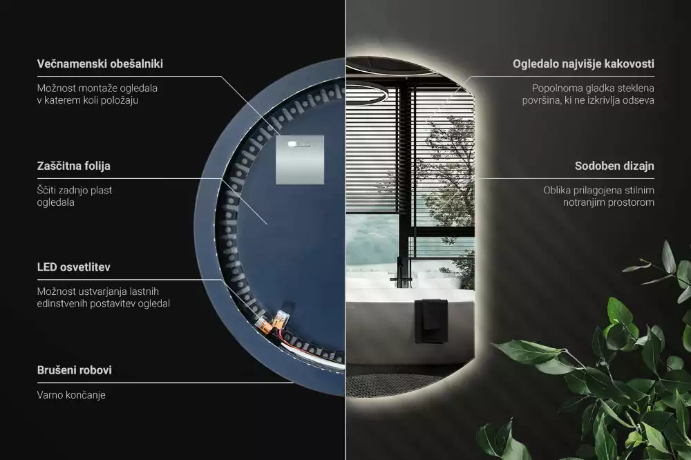Miroir demi-lune avec rétroéclairage LED