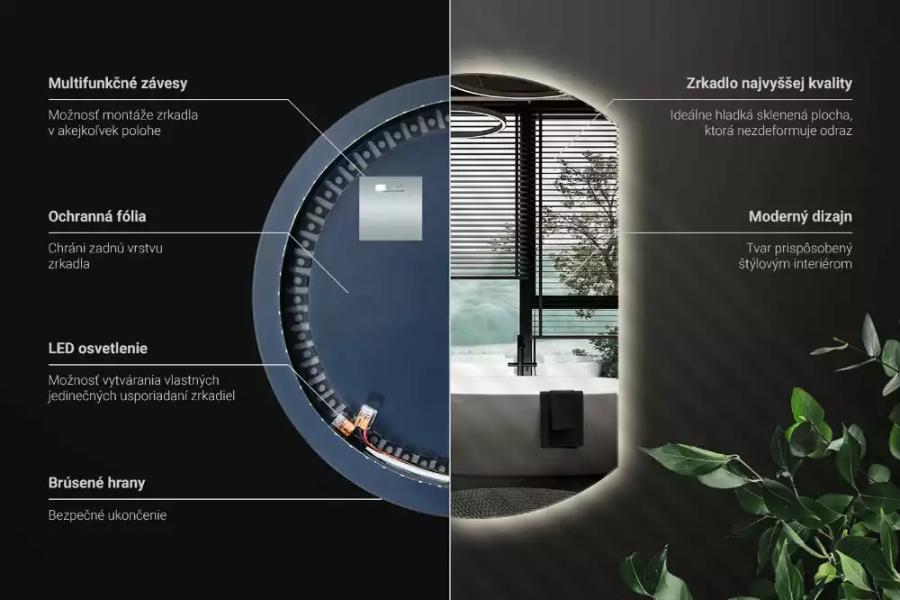 Miroir demi-lune avec rétroéclairage LED
